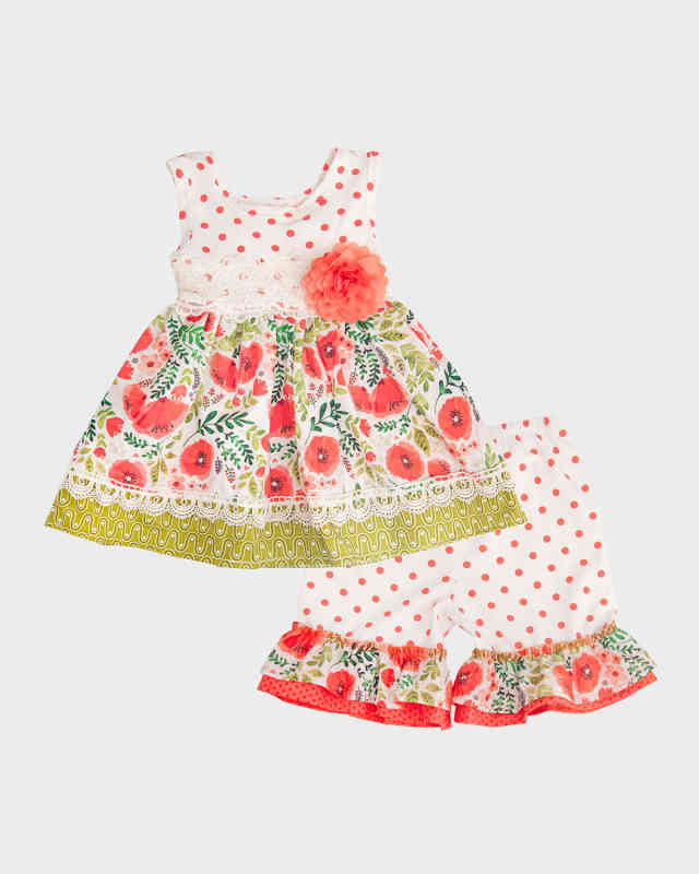 Girl's Poppy Garden Mixed Print Dress And Pants Set, Size 12M-3